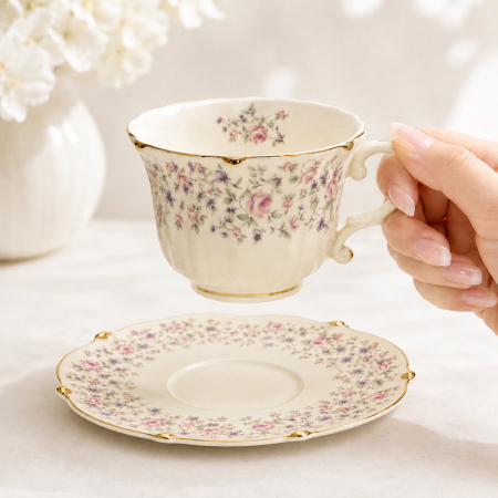 Serviciu Portelan Vintage 2 Cesti si farfurii, PINK FLORAL [4]