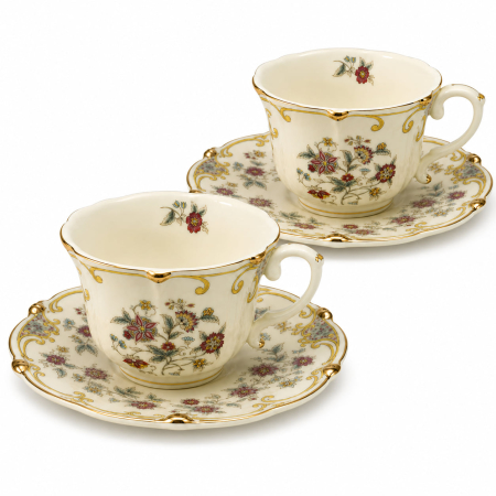 Seturi din Portelan - Serviciu Portelan Vintage 2 Cesti si farfurii, Yellow