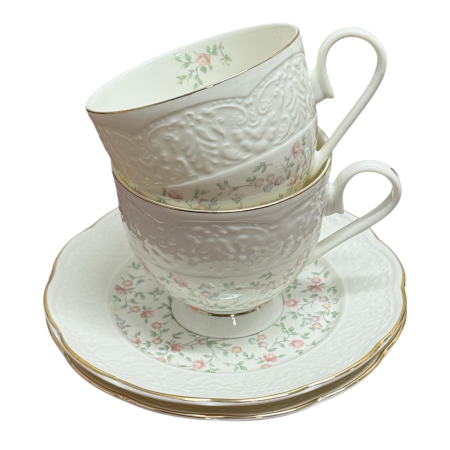 Surasul Cafelei - Serviciu Portelan Vintage Elegance, 2 Cesti si farfurii, FLOWERS