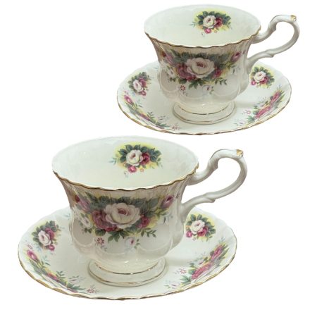 Serviciu Portelan Vintage Royal, 2 Cesti si farfurii, ROSE BURGUNDY