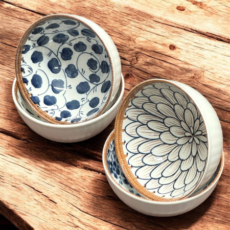Depozitare si servire - Set 4 Boluri Ceramice BLUE HARMONY, 300 ml