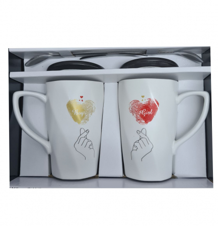 Pahare si Cani - Set 2 Cani cu lingurita si capac, GIRL&BOY, 300 ml