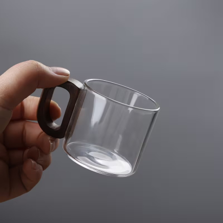 Set 2 cani espresso din sticla borosilicata, 100 ml, cu maner din lemn natural [2]