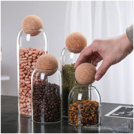 Depozitare si servire - Set 4 recipiente din sticla borosilicata, SPHERE