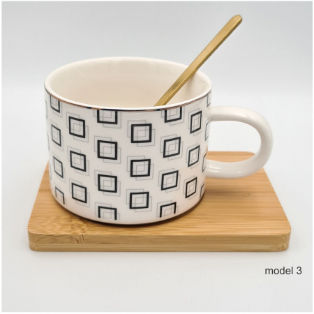 Set Ceasca pentru Cafea si Ceai, CARO, suport bambus si lingurita [2]
