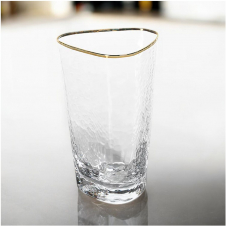 Set 6 Pahare Inalte MAYA, 450ml, Sticla Subtire, Bordura Aurie, 9x14cm [4]
