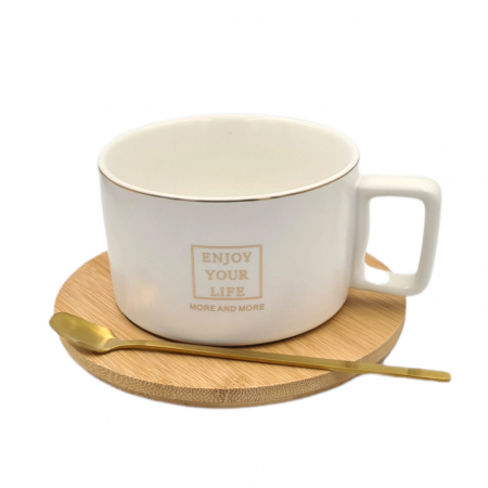 Set Ceasca Cafea si Ceai, suport Bambus, Your Life, 300 ml [1]