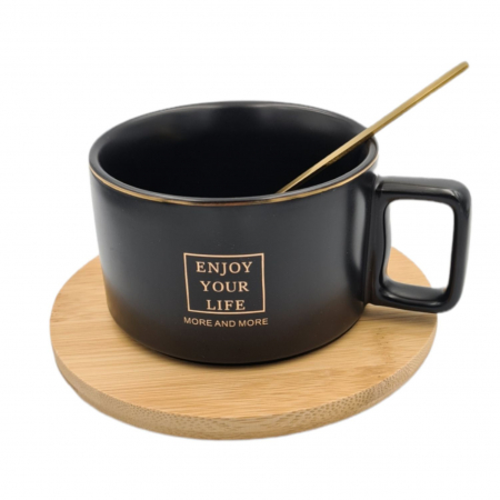 Set Ceasca Cafea si Ceai, suport Bambus, Your Life, 300 ml [1]