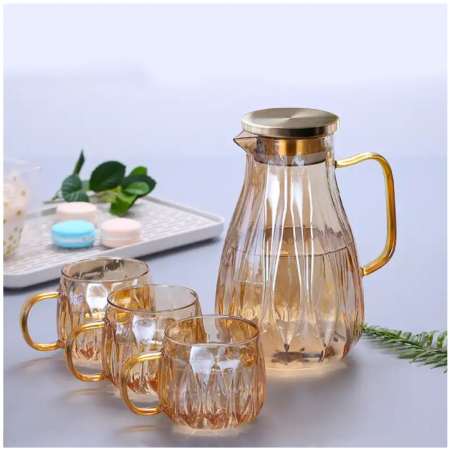 Pachete Produse - Set Carafa1.5 L si 4 Cani din sticla Borosilicata, GOLDIE