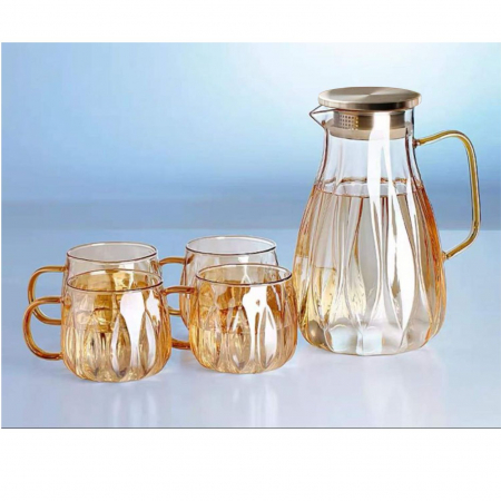 Set Carafa1.5 L si 4 Cani din sticla Borosilicata, GOLDIE [1]