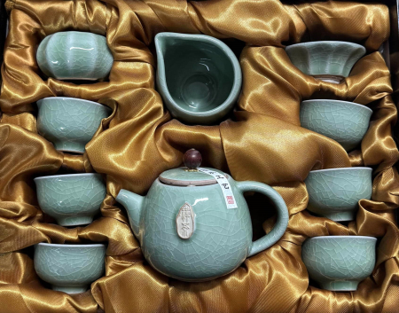 Set ceai „IMPERIAL TEA” din portelan, ceainic 200 ml, 6 cupe si accesorii incluse, Turcoaz [1]