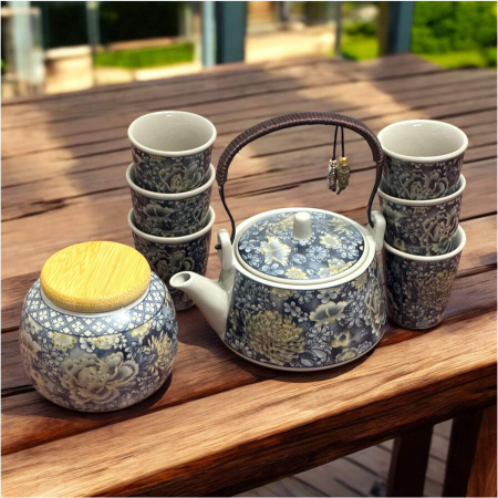 Savoarea Ceaiului - Set ceai MYSTIC TEA – Ceainic 200 ml, 6 cupe si recipient pentru ceai, din portelan