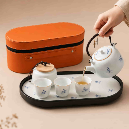 Set ceai premium „ROYAL MINI” din portelan lucios, ceainic 200 ml, 3 cupe, recipient si tava 27x12cm [1]