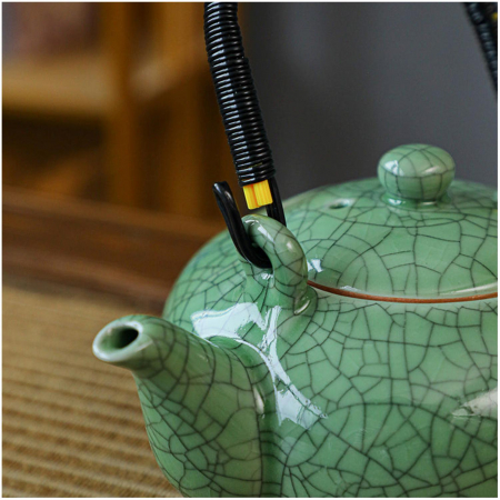 Set Ceainic 500 ml si 6 cupe din Portelan, cutie Lemn, Verde [2]