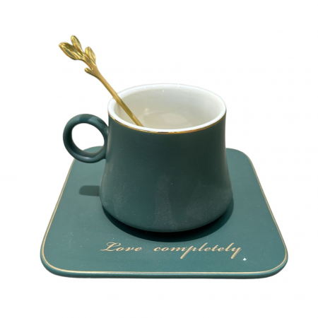 Set din Portelan Ceasca, Farfurie si Lingurita metalica, LOVE, 170 ml [0]