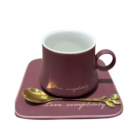 Set din Portelan Ceasca, Farfurie si Lingurita metalica, LOVE, 170 ml [7]