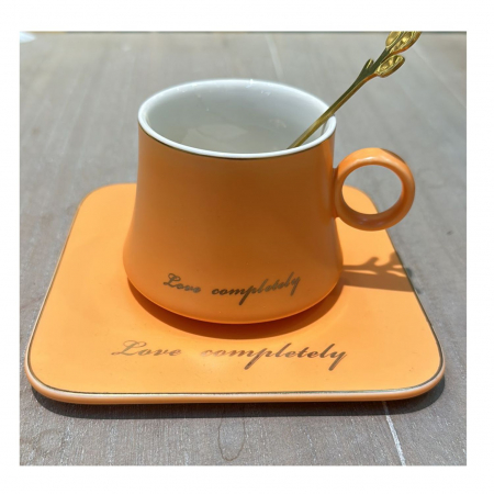 Set din Portelan Ceasca, Farfurie si Lingurita metalica, LOVE, 170 ml [4]