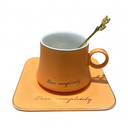 Set din Portelan Ceasca, Farfurie si Lingurita metalica, LOVE, 170 ml [5]