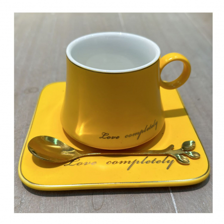 Set din Portelan Ceasca, Farfurie si Lingurita metalica, LOVE, 170 ml [2]