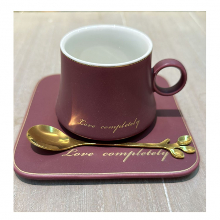 Set din Portelan Ceasca, Farfurie si Lingurita metalica, LOVE, 170 ml [6]