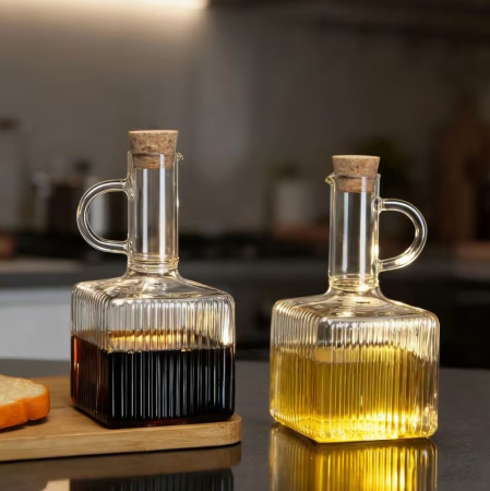 Set oliviera premium din sticla borosilicata, 2 recipiente cu suport din bambus [4]