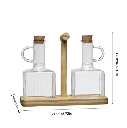 Set oliviera premium din sticla borosilicata, 2 recipiente cu suport din bambus [5]