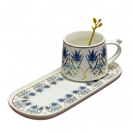 Set Portelan Ceasca 250 ml, Platou si lingurita, Colectia Contrast Floral [2]