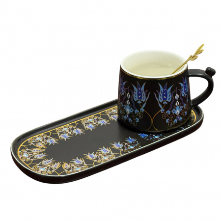 Seturi din Portelan - Set Portelan Ceasca 250 ml, Platou si lingurita, Colectia Contrast Floral
