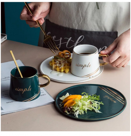 Set 4 Cesti cu Farfurie si Lingurita, Portelan, SIMPLE [3]