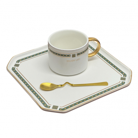 Set Portelan Ceasca si Platou 20x20cm, ENJOY LIFE, 200 ml [0]