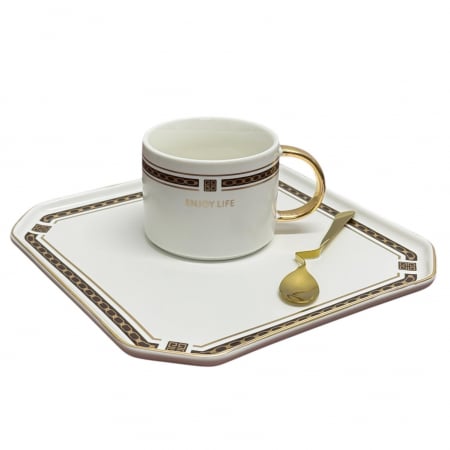 Seturi din Portelan - Set Portelan Ceasca si Platou 20x20cm, ENJOY LIFE, 200 ml