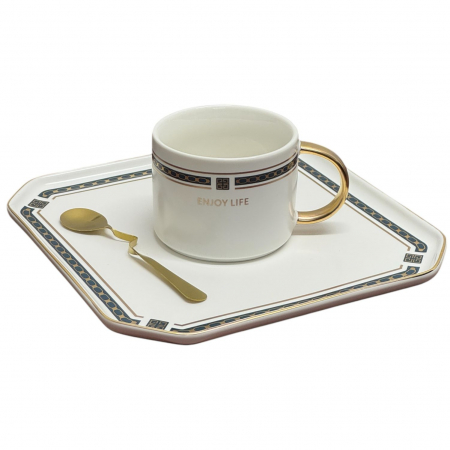 Savoarea Ceaiului - Set Portelan Ceasca si Platou 20x20cm, ENJOY LIFE, 200 ml