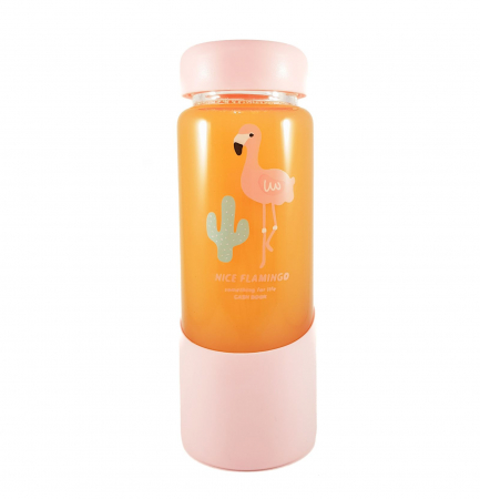 Bucuria Apei - Sticla Flamingo din sticla si capac ermetic, 450 ml