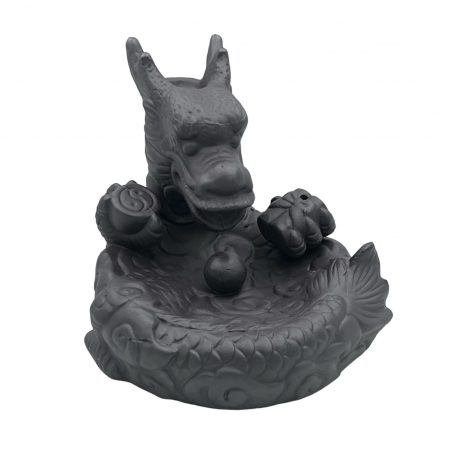 Suporturi betisoare si conuri - Suport Cascada ardere conuri parfumate Backflow, ceramica, DRAGON, 10x11cm