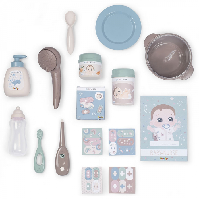 Centru de ingrijire pentru papusi Smoby Baby Nurse Doll`s Play Center maro cu 23 accesorii [3]