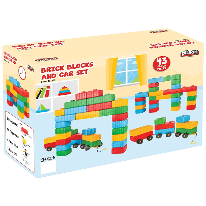 Jucarie Pilsan Cuburi de construit Brick Blocks and Car Set 43 piese [3]