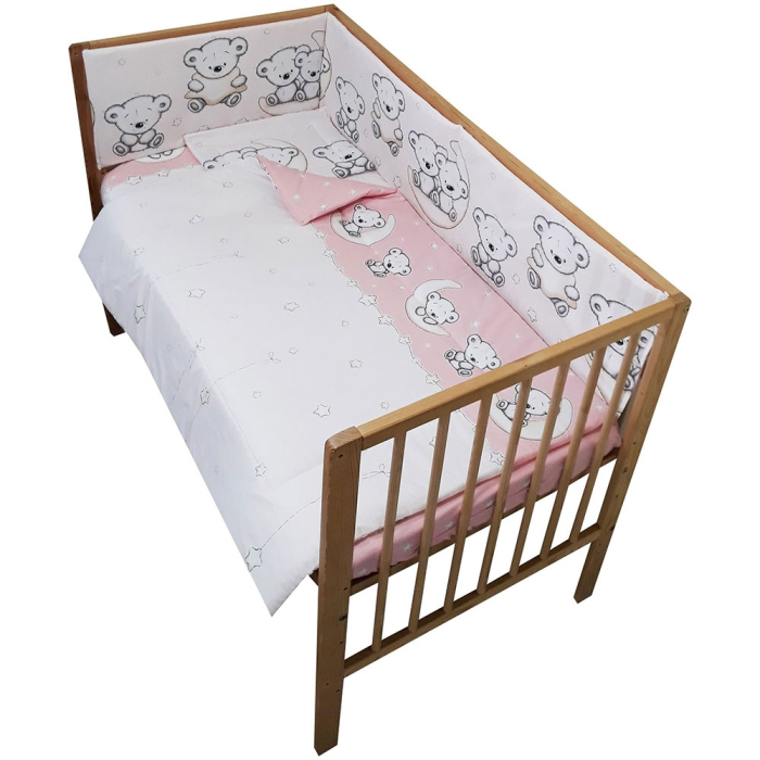 Lenjerie patut Hubners Ursulet pe Semiluna 4 piese roz [1]