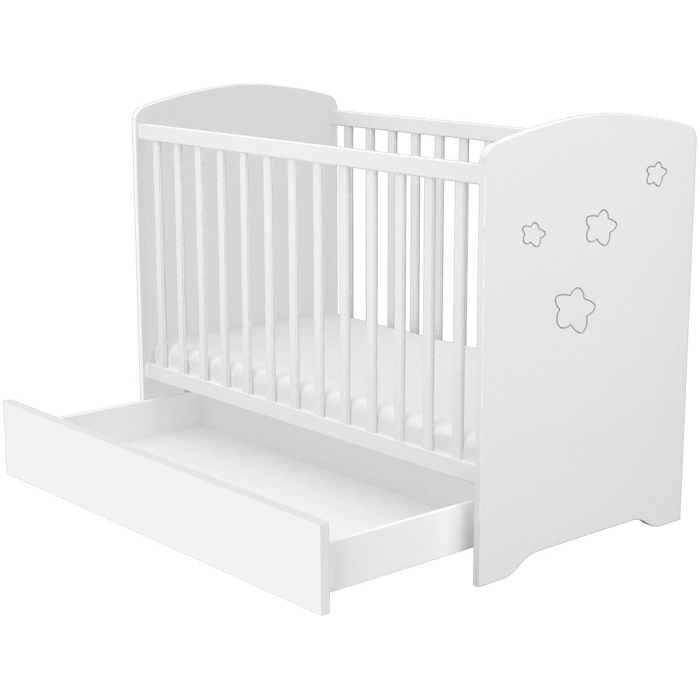 Patut copii din lemn cu sertar Hubners Matei 120x60 cm alb cu stelute [3]