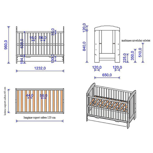 Patut copii din lemn Hubners Carolin Ursulet 120x60 cm venghe cu sertar [3]
