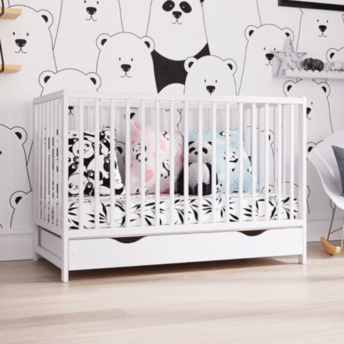 Patut copii din lemn Hubners Dominic 120x60 cm alb cu sertar [2]