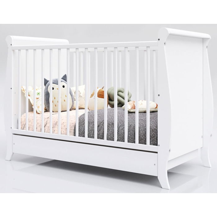 Patut copii din lemn Hubners Mara 120x60 cm alb cu sertar [2]