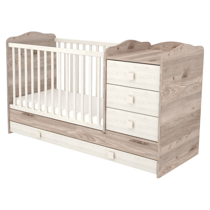 Patut copii transformabil din lemn cu 4 sertare Hubners Sofia Kombi 120x60 cm crem nisip [1]