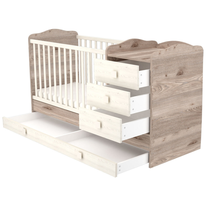Patut copii transformabil din lemn cu 4 sertare Hubners Sofia Kombi 120x60 cm crem nisip [2]
