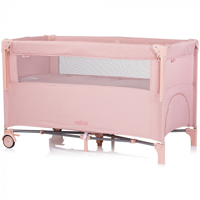 Patut pliabil Chipolino Relax pink marshmallow linen cu laterala culisanta [2]