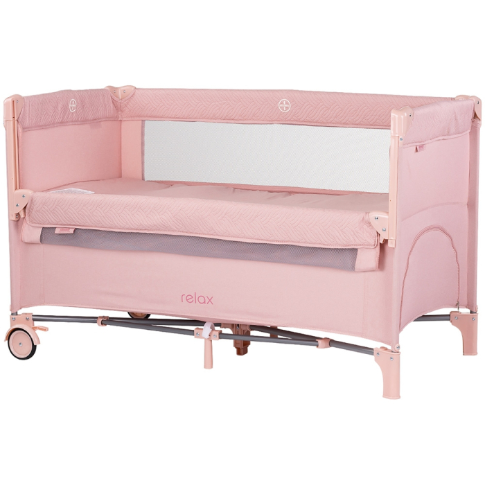 Patut pliabil Chipolino Relax pink marshmallow linen cu laterala culisanta [1]