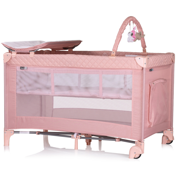 Patut pliabil cu saltea de infasat Chipolino Luna pink marshmallow [2]