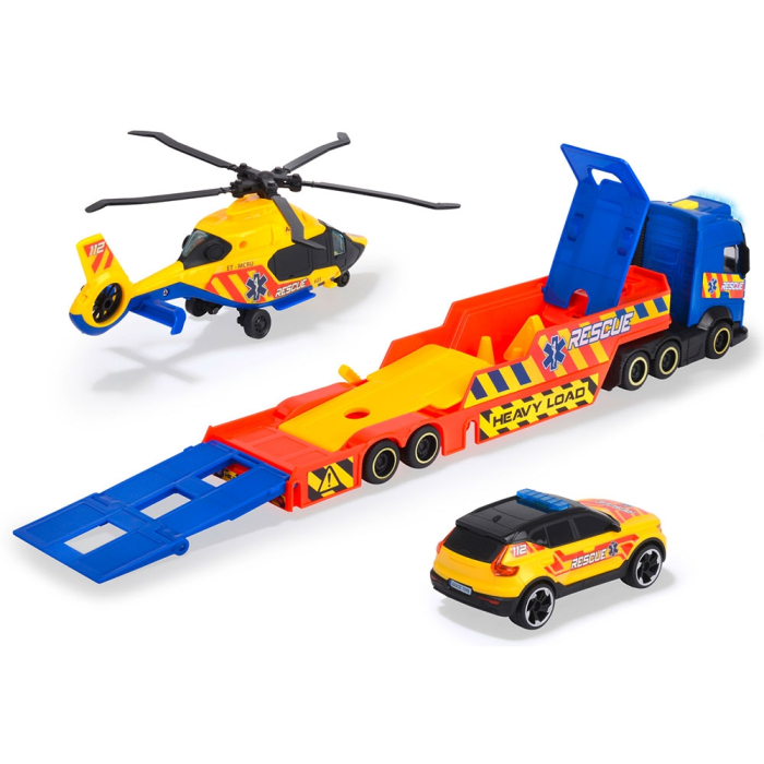 Set Dickie Toys Rescue Transporter 40 cm cu camion, masina, elicopter si accesorii [2]