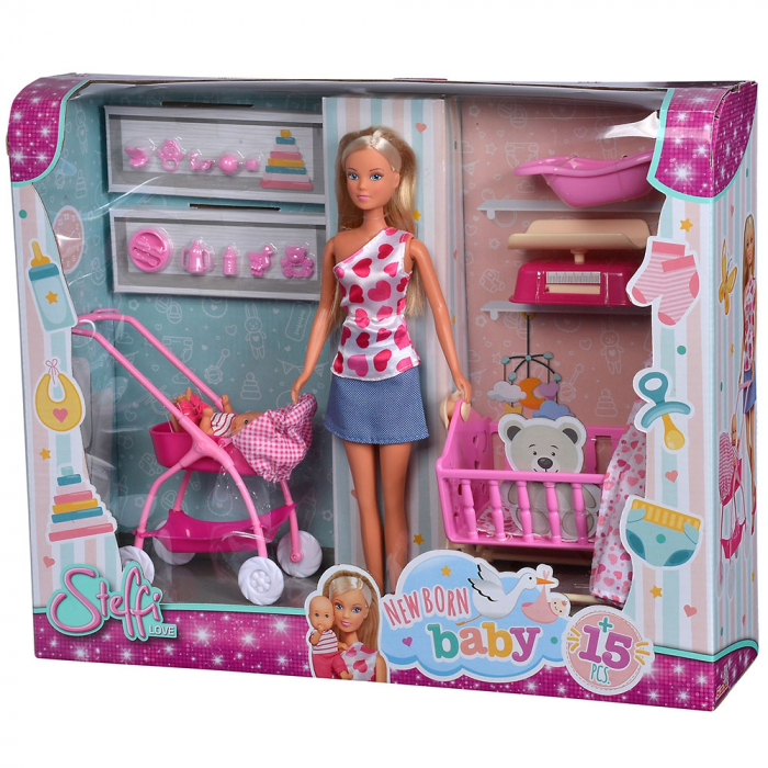 Set Simba Steffi Love New Born Baby Set papusa 29 cm, 1 bebelus si accesorii [8]