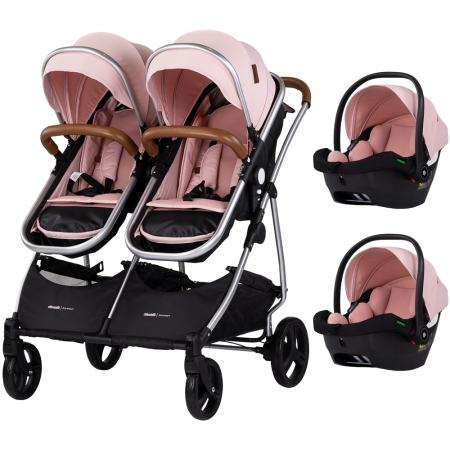 Carucioare gemeni - Carucior gemeni Chipolino Duo Smart 3 in 1 pink marshmallow