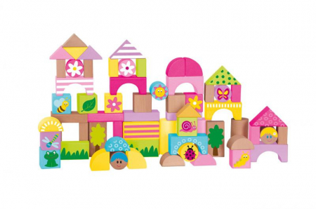  Cuburi si caramizi - Cuburi de constructie Woodyland pictate 66 piese